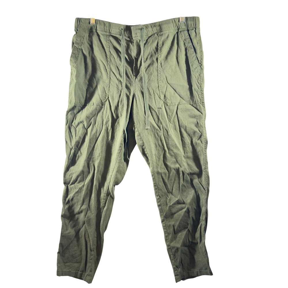 411 | Lou & Grey Womens Medium Linen Blend Drawstring Jogger Pants Olive Green
